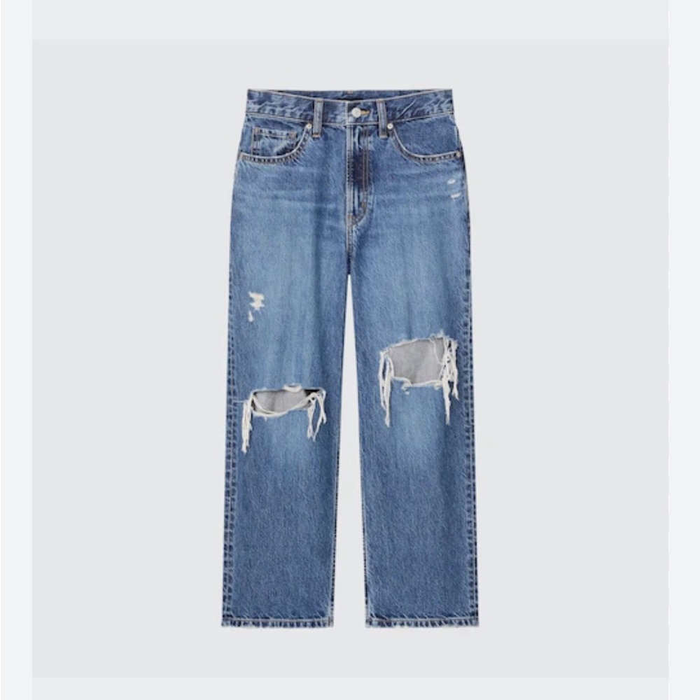 UNIQLO Loose Cropped Jeans Distressed Medium Wash Size 29
